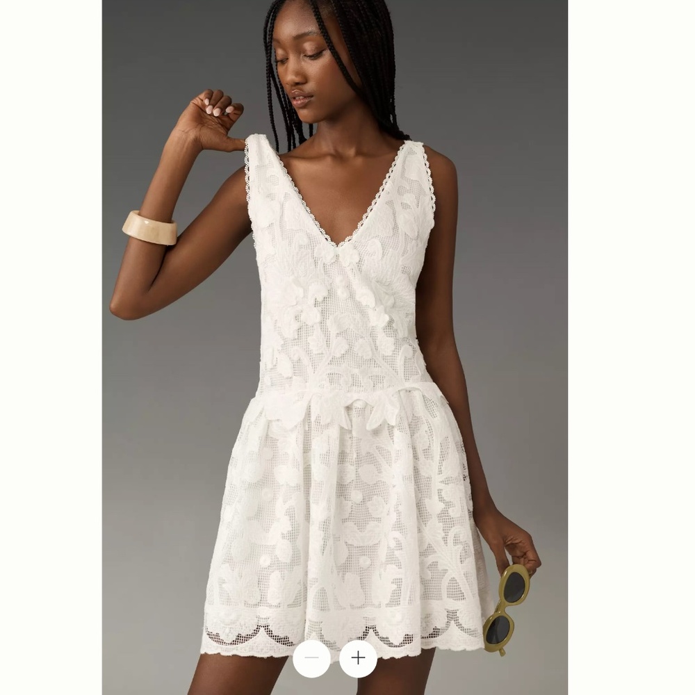 Anthropologie Sleeveless V-Neck Lace Swing Mini Dress- size L